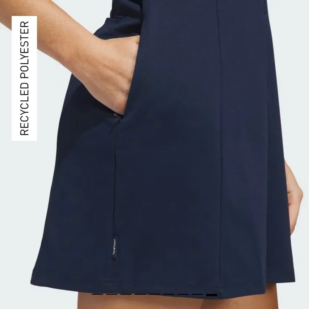 ADIDAS | NWT WOMEN’S GOLF GO-TO TWIST DRESS IN COLLEGIATE NAVY BLUE SMALL